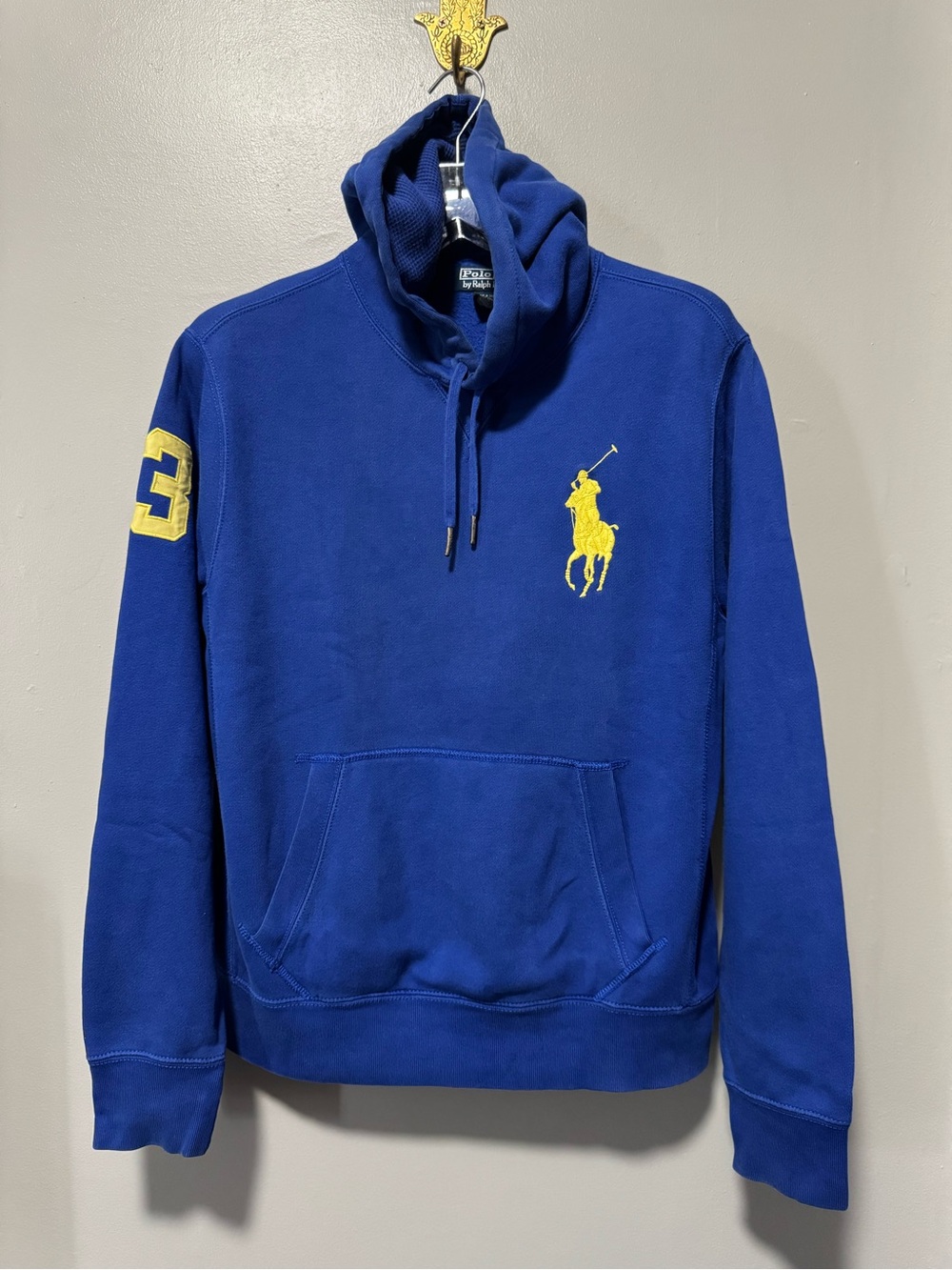 Polo by Ralph Lauren Blue Hooded Sweatshirt with Yellow Pony Logo 2008